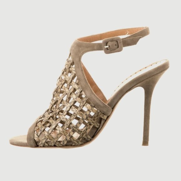 Alexa Wagner Suede Woven Sandals Heels - Size 37 IT - Picture 1 of 6